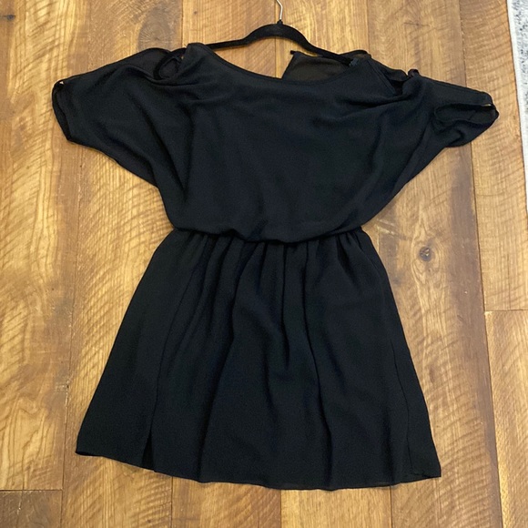 Cold shoulder - black, lined dress - Picture 1 of 2